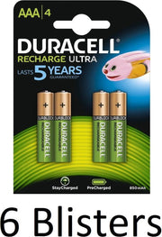 24 stuks (6 Blisters a 4 st) Duracell AAA Oplaadbare Batterijen - 800 mAh
