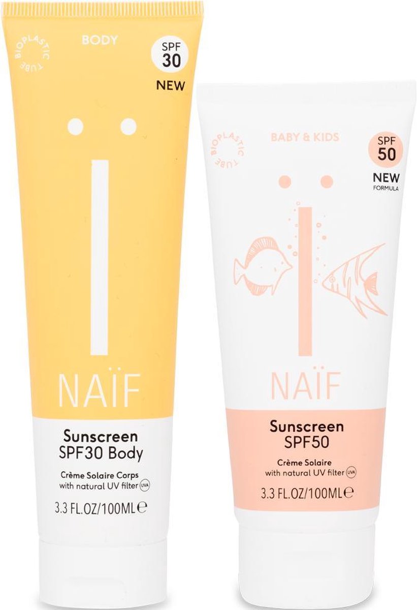 Naïf Familie voordeelverpakking zonnebrandcrème Small - Volwassen factor 30 en Kids factor 50