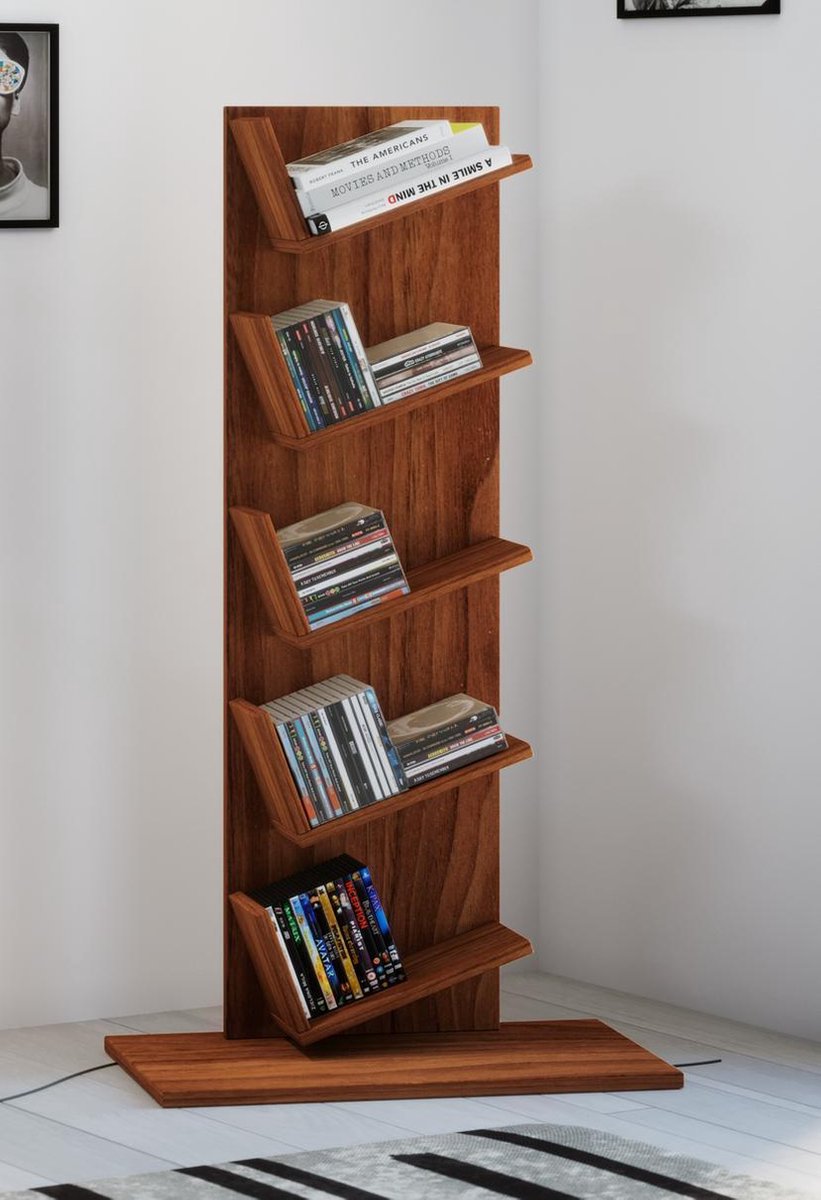 Opbergrek staand model Amiso design voor CD - DVD - Games of pocketboek noten kleur