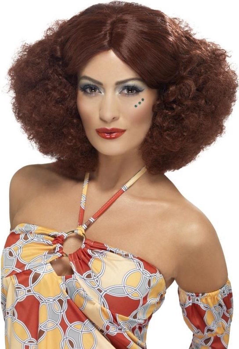 Bruine afro pruik met scheiding voor dames