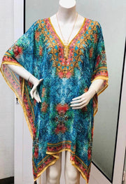 Dames tuniek met print en steentjes onesize 36-44 blauw/rood