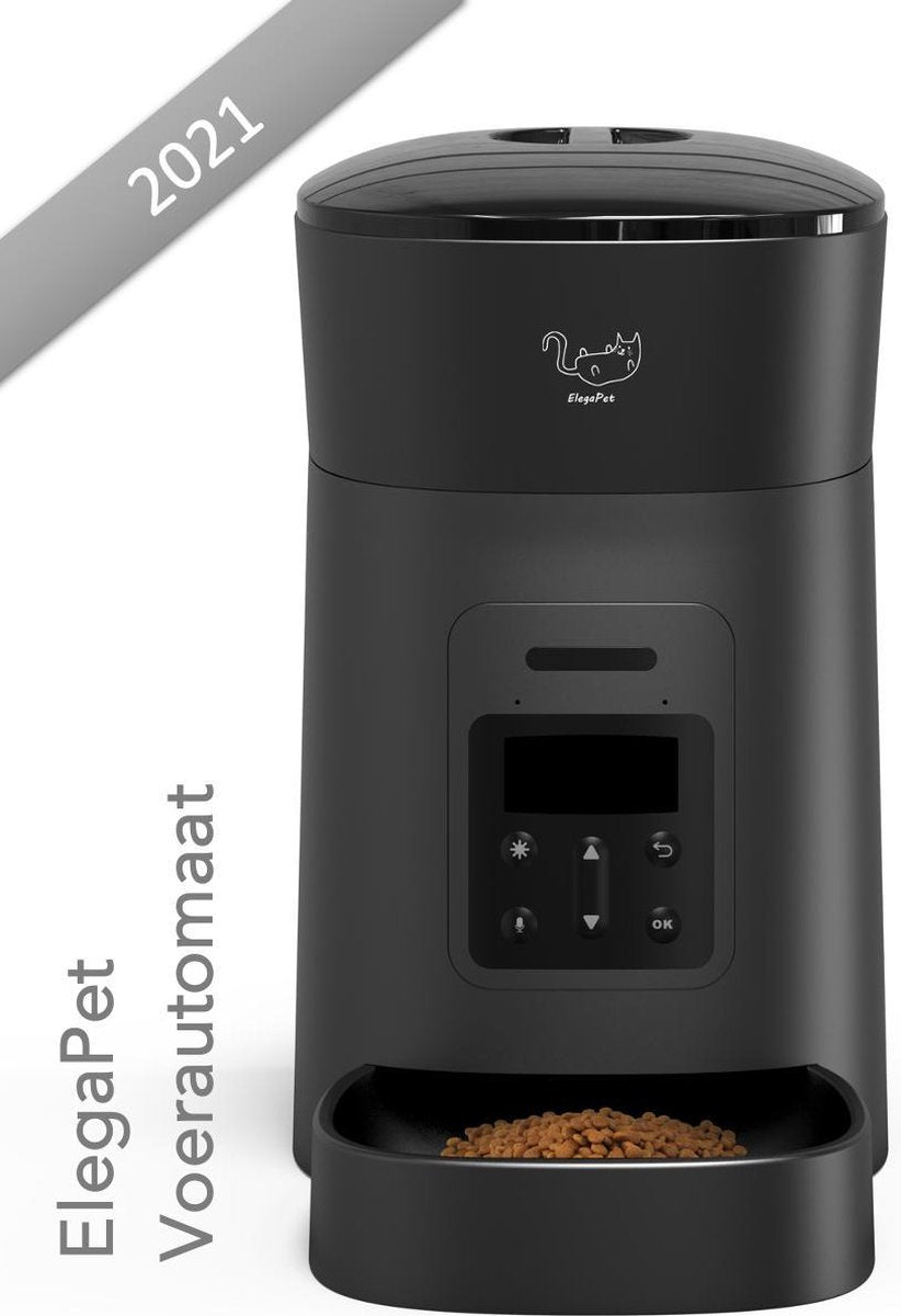 ElegaPet - PP002 Professionele Automatische Voerbak Kat Zwart - Stemrecorder - Voerautomaat - Katten Voerbak - Honden Voerbak