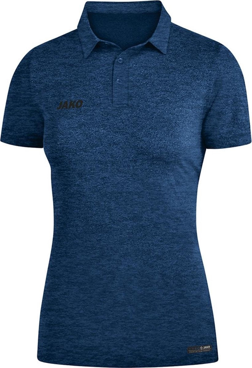 Jako Polo Premium Basics Dames Marine Blauw Gemeleerd Maat 44