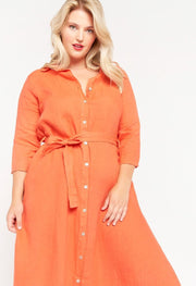 Maxi overhemd jurk met ceintuur - Oranje