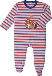 Woody – Romper Unisex – Rood-Blauw gestreept - Hond - 201-3-RBF-S/914 - maat 68