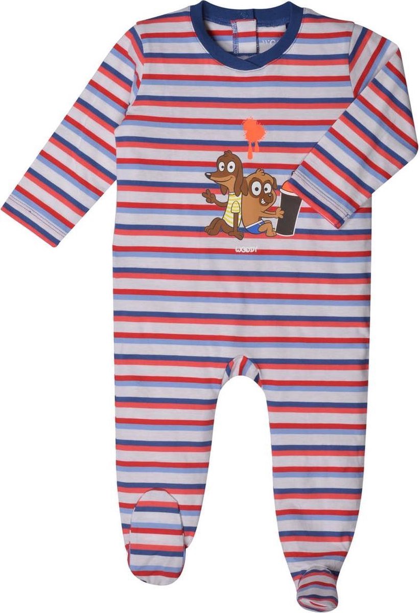 Woody – Romper Unisex – Rood-Blauw gestreept - Hond - 201-3-RBF-S/914 - maat 68
