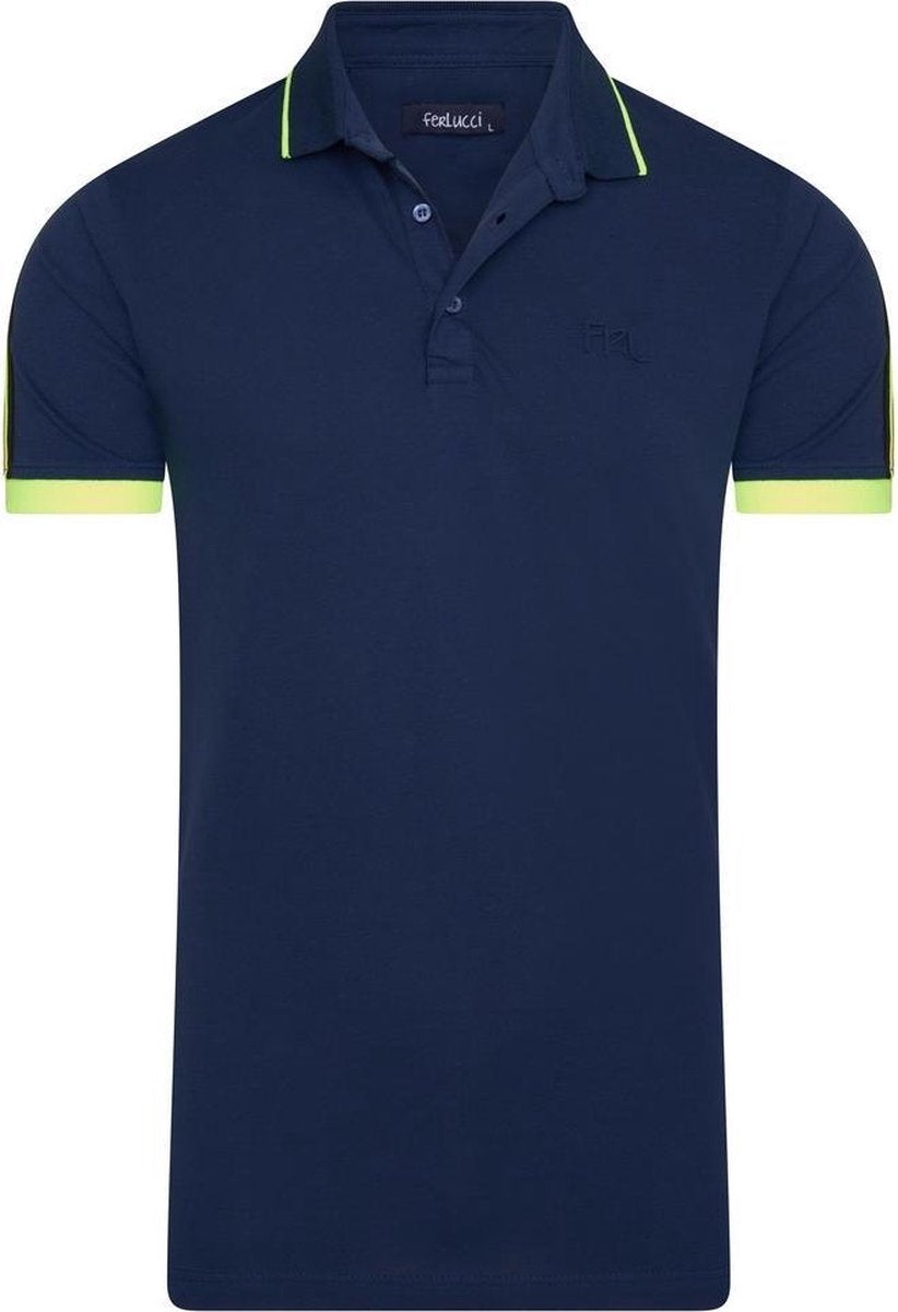 Ferlucci - Exclusieve Heren Polo - Stretch - Model Como - Navy Neon
