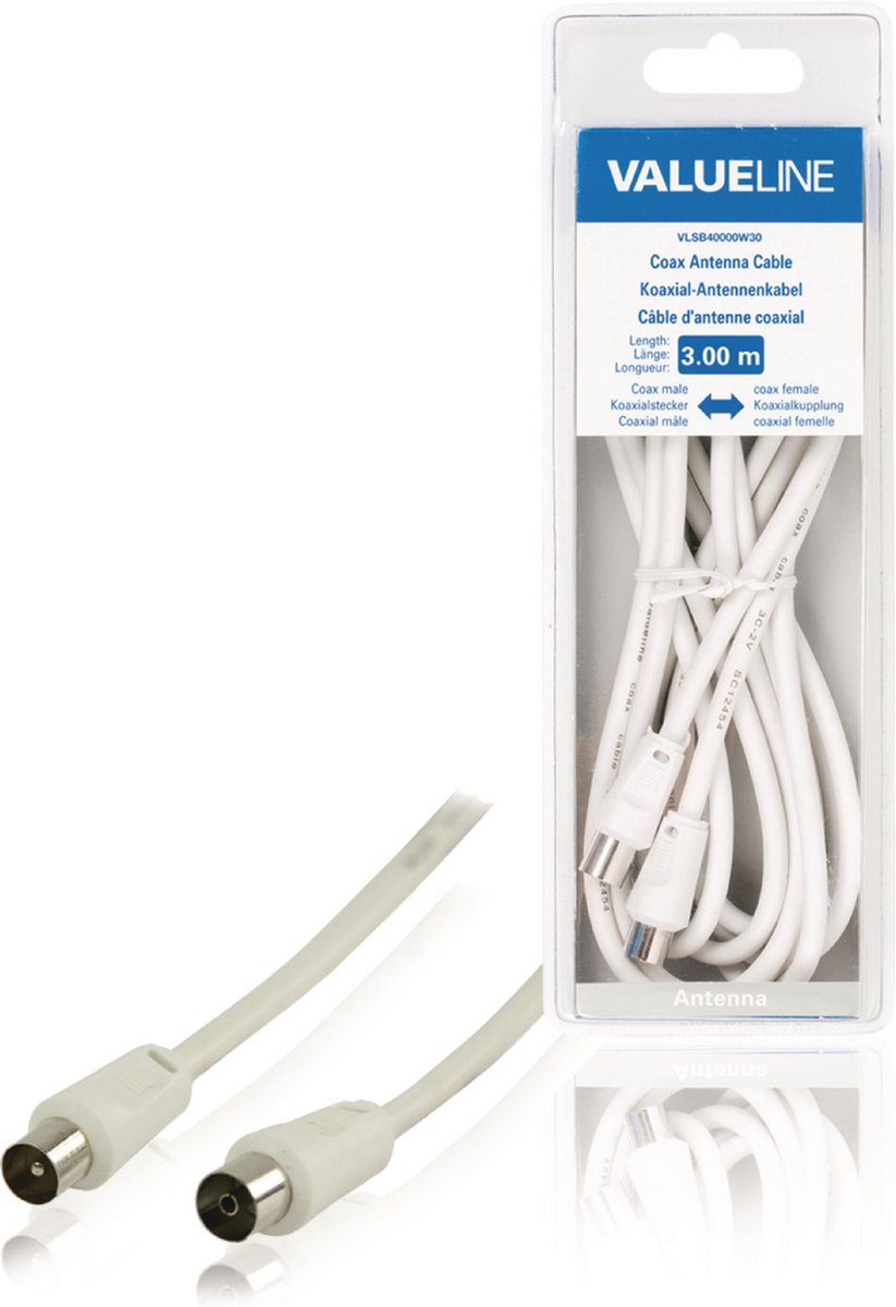 Coaxkabel Coax Male (IEC) - Coax Female (IEC) Recht 3.00 m Wit