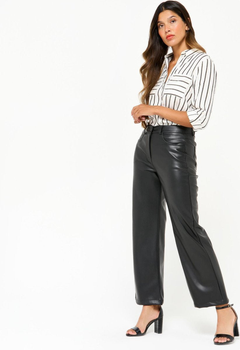 Losse broek van imitatieleer - Zwart