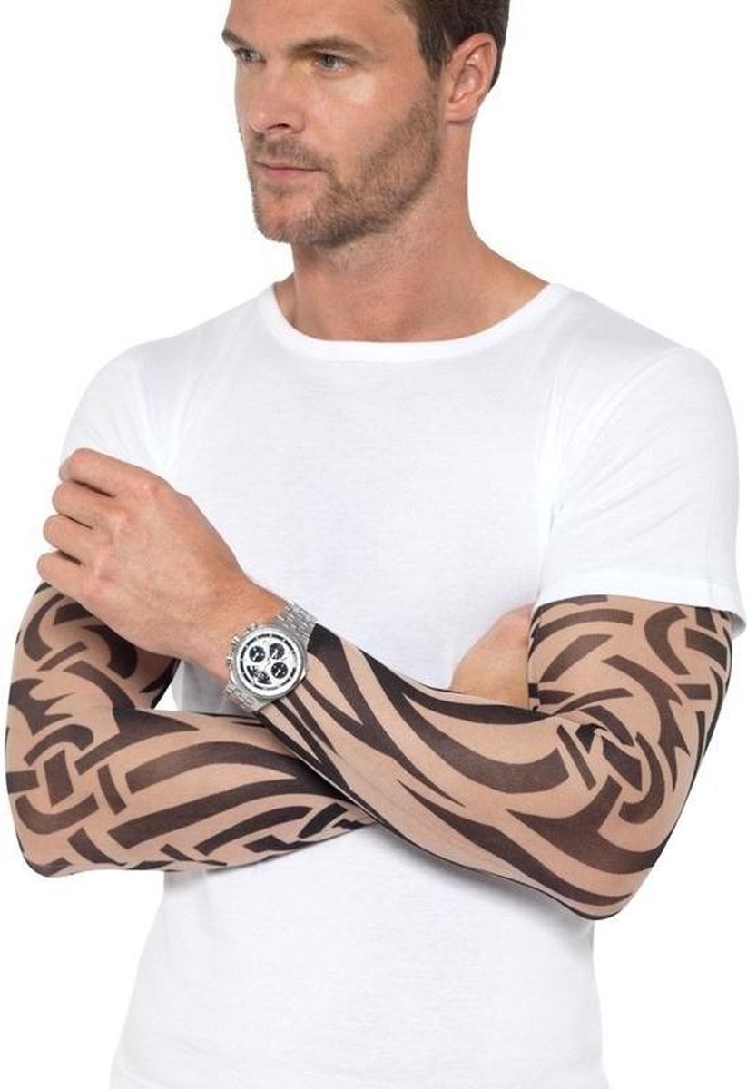 2x Tattoo sleeves tribal voor volwassenen - Verkleed accessoires bikers/voetballers
