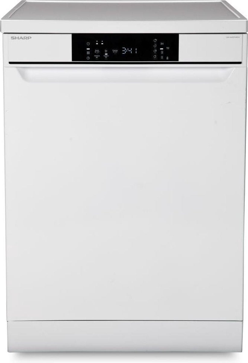 Sharp QWNA1DF45EWEU-vrijstaande vaatwasser-60cm-besteklade + topsproeier-wit
