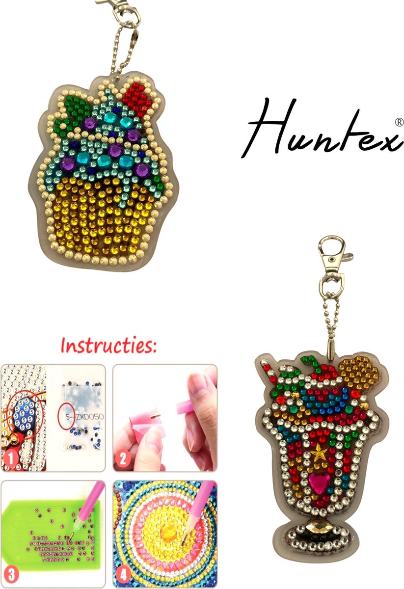 Huntex Diamond Painting Sleutelhanger Set - Sorbet/Cupcake - Accessoires - pen - Kinderen - Pakket Volwassenen - Pakket Full - Pakket Volledig - Accesoires - Dieren
