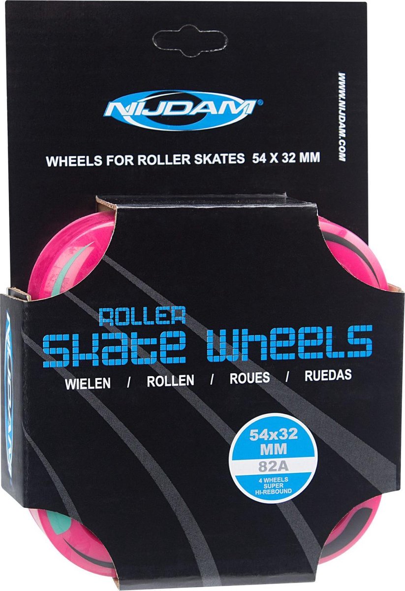 Nijdam Wielen voor Rolschaatsen - 54 x 32 mm - Magenta/Zwart/Smaragd