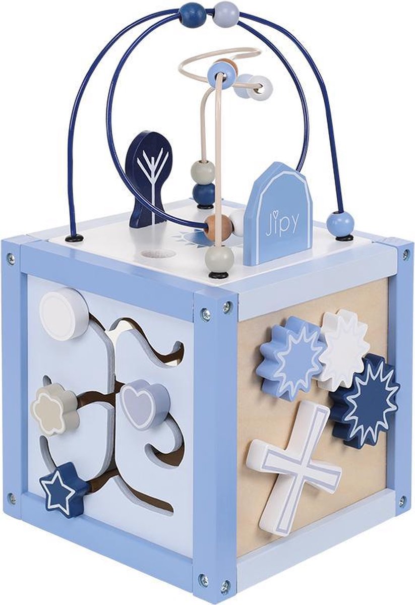 Jipy Houten Activiteitenkubus Blauw