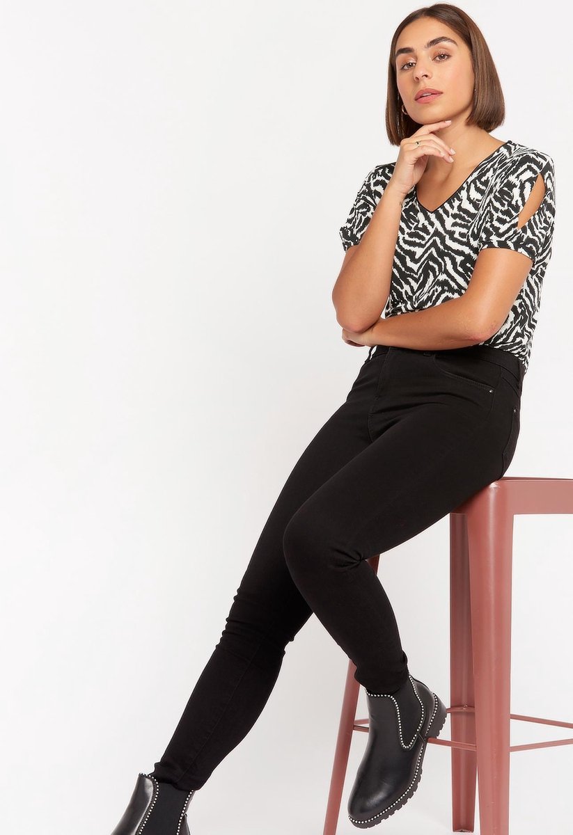 T-shirt met tijgerprint en open mouwen - Zwart