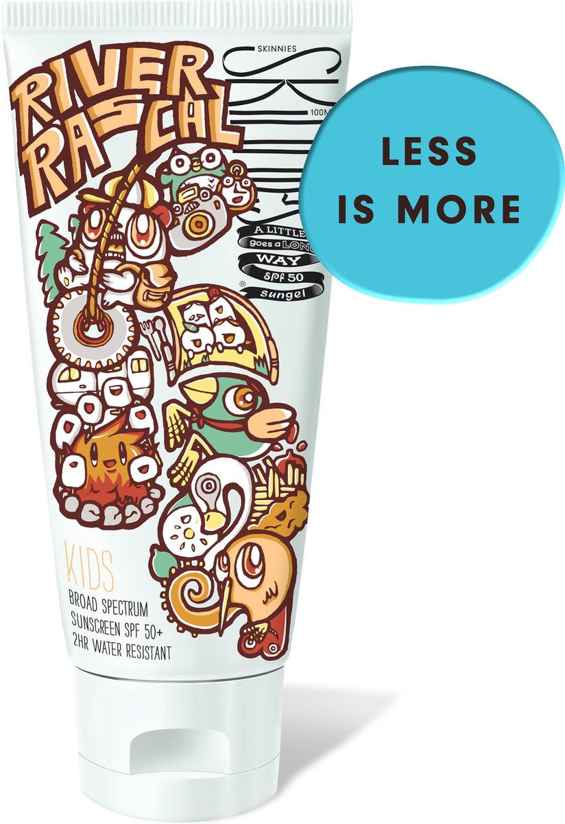Skinnies River Rascal SPF50 - Zonnebrand Factor 50 - Kinderen & Babys - Gezicht en Lichaam - Parfumvrij en Waterproof - 100ml