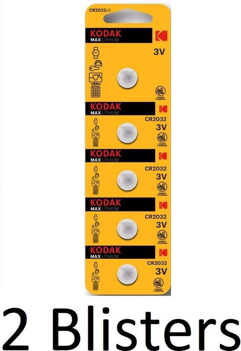 10 Stuks (2 Blisters a 5 st) Kodak Max lithium CR2032 blister 5