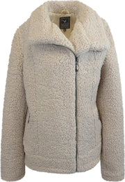 MGO Lynn - Dames winterjas - wol look - Bikerjack - Naturel / Wit - Maat M