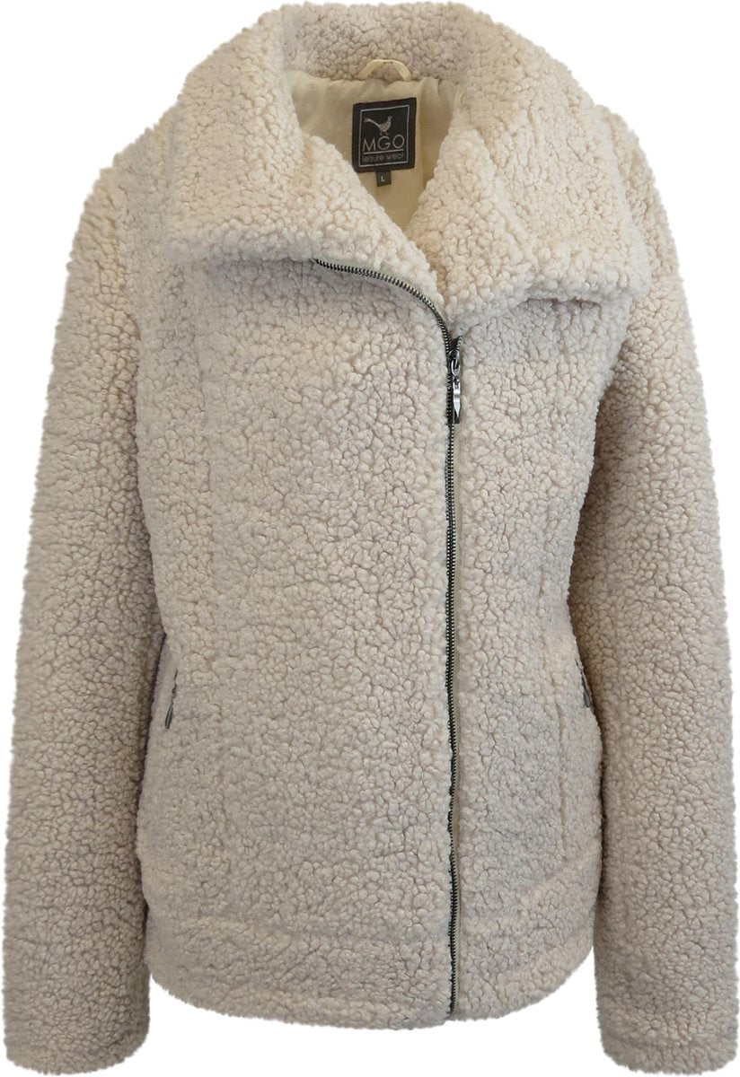 MGO Lynn - Dames winterjas - wol look - Bikerjack - Naturel / Wit - Maat M