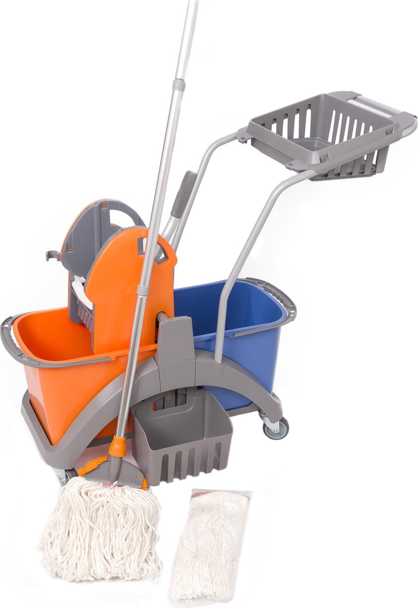 Maus dweil set 2x20 liter uitgebreid - Dweilsysteem compleet inclusief wringer dweilstok 2 moppen en duwbeugel