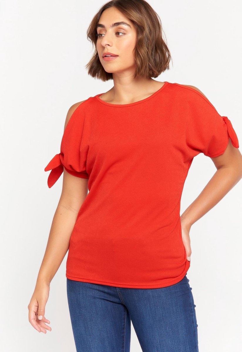 T-shirt met open schouders en strikjes - Rood