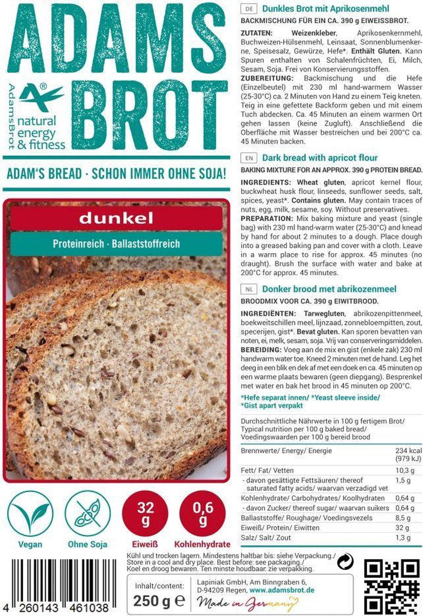 Adam's fitness Food Adam's Brot - 250 gram - Donker