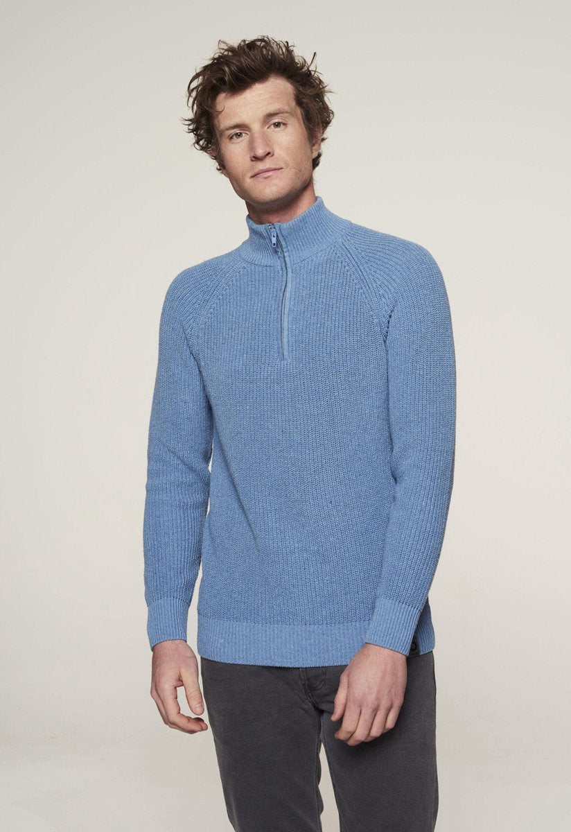 Loop.a life - Heren Trui - Duurzame Trui - Zip Sweater - Sky Blue - Heren Sweater - Maat S