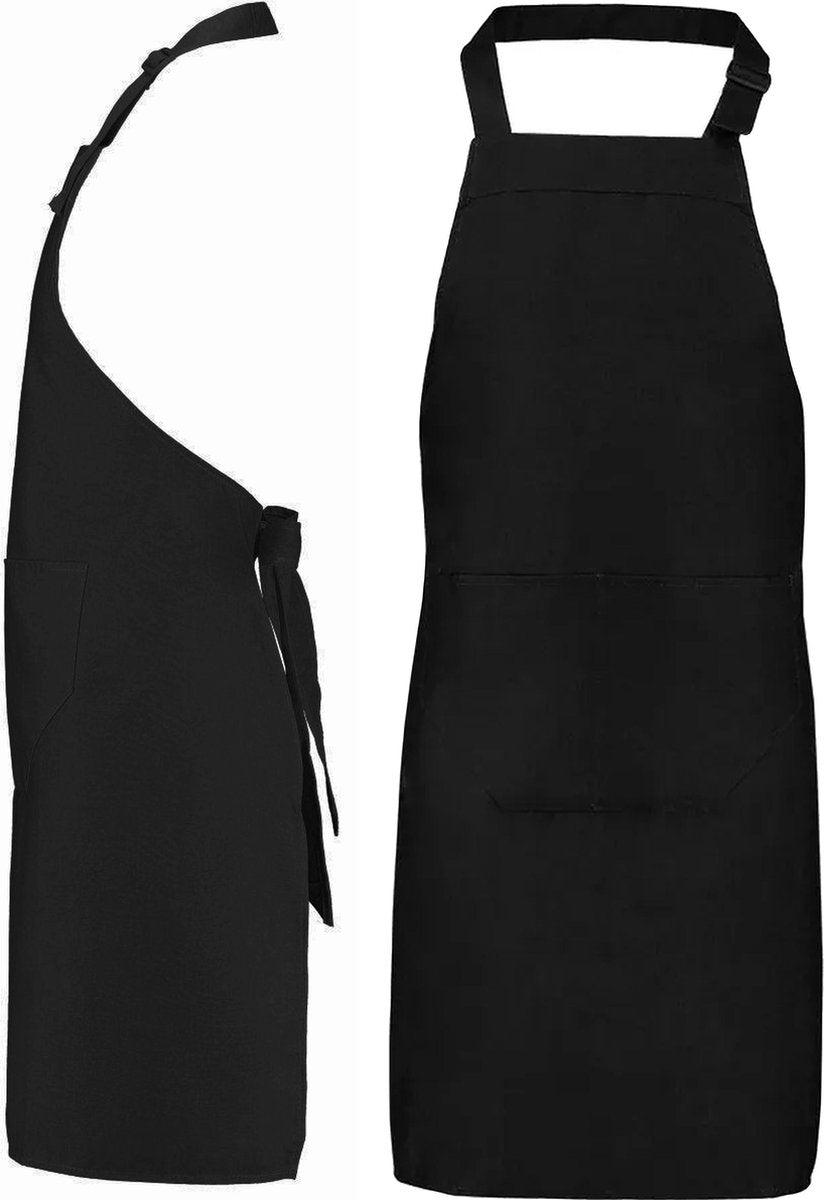 Halterschort - Schort met voorzak en verstelbare nekband - Zwart - 70 x 85 cm