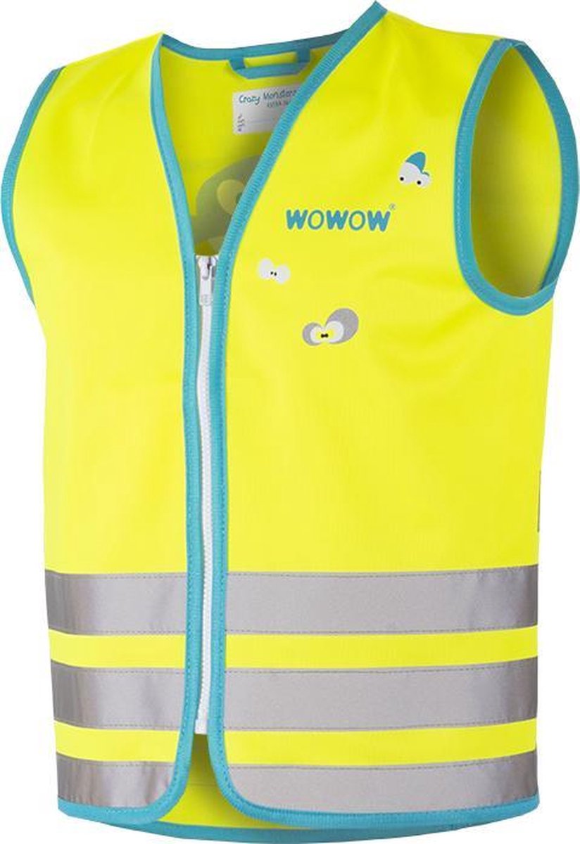 WOWOW Monster jacket  geel XS- Fluo hesje kind EN1150 - Veiligheidshesje met reflekterende print