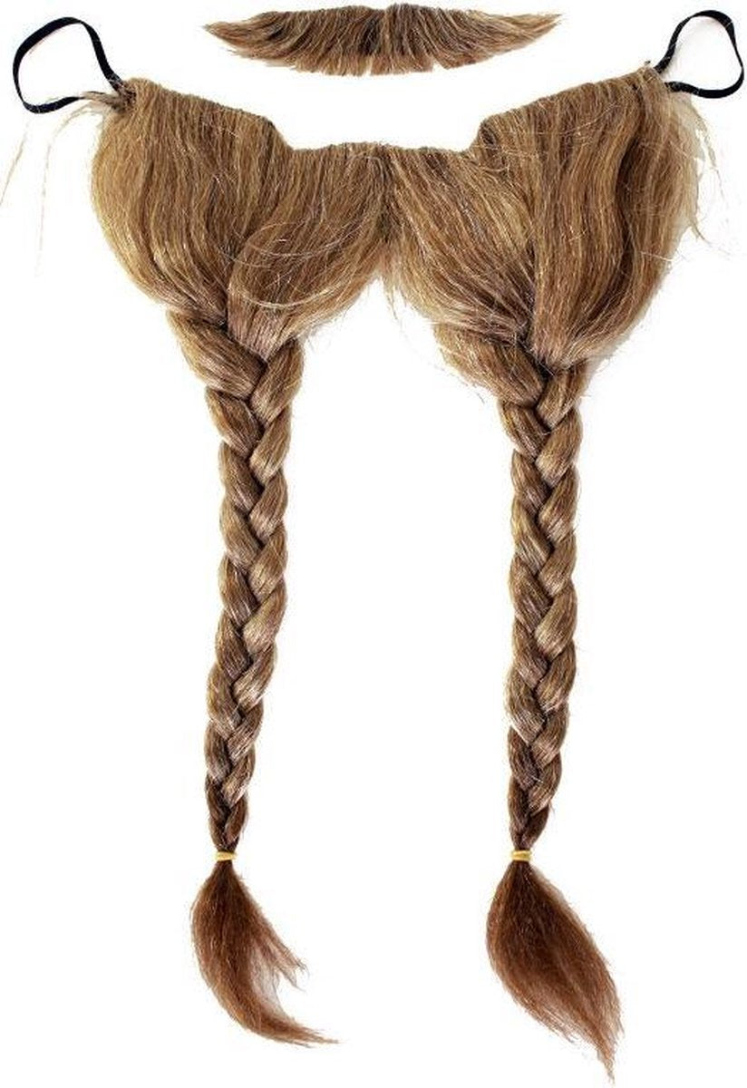 Viking baard met losse snor bruin/blond met elastic aan oren te bevestigen