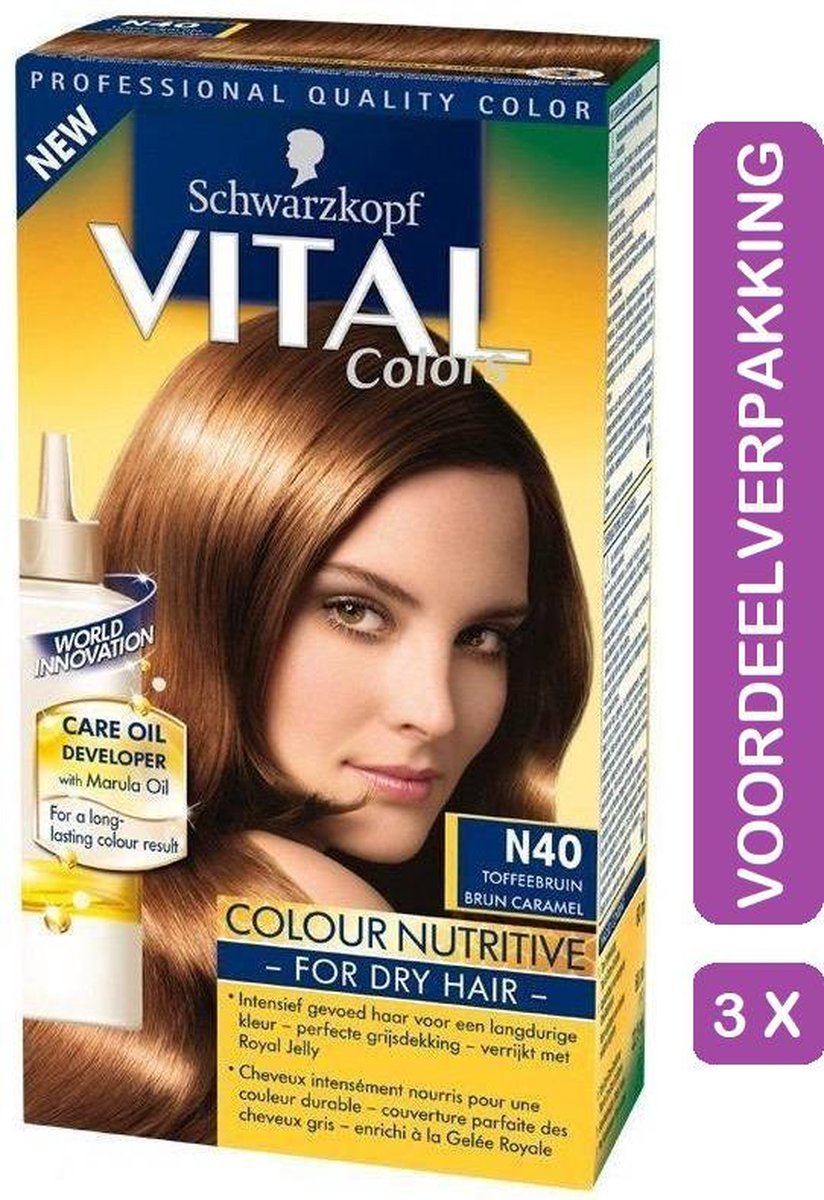 Schwarzkopf Vital Colours Royal Jelly - 40 Toffee Bruin - Haarverf - 3 Stuks Voordeelverpakking