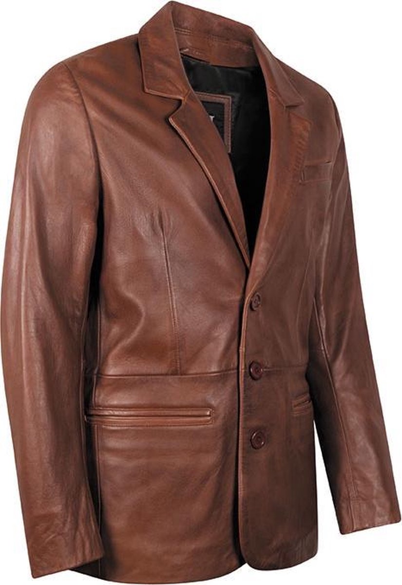HYPE Leren Colbert - Heren Jas - Bruin - Maat 4XL