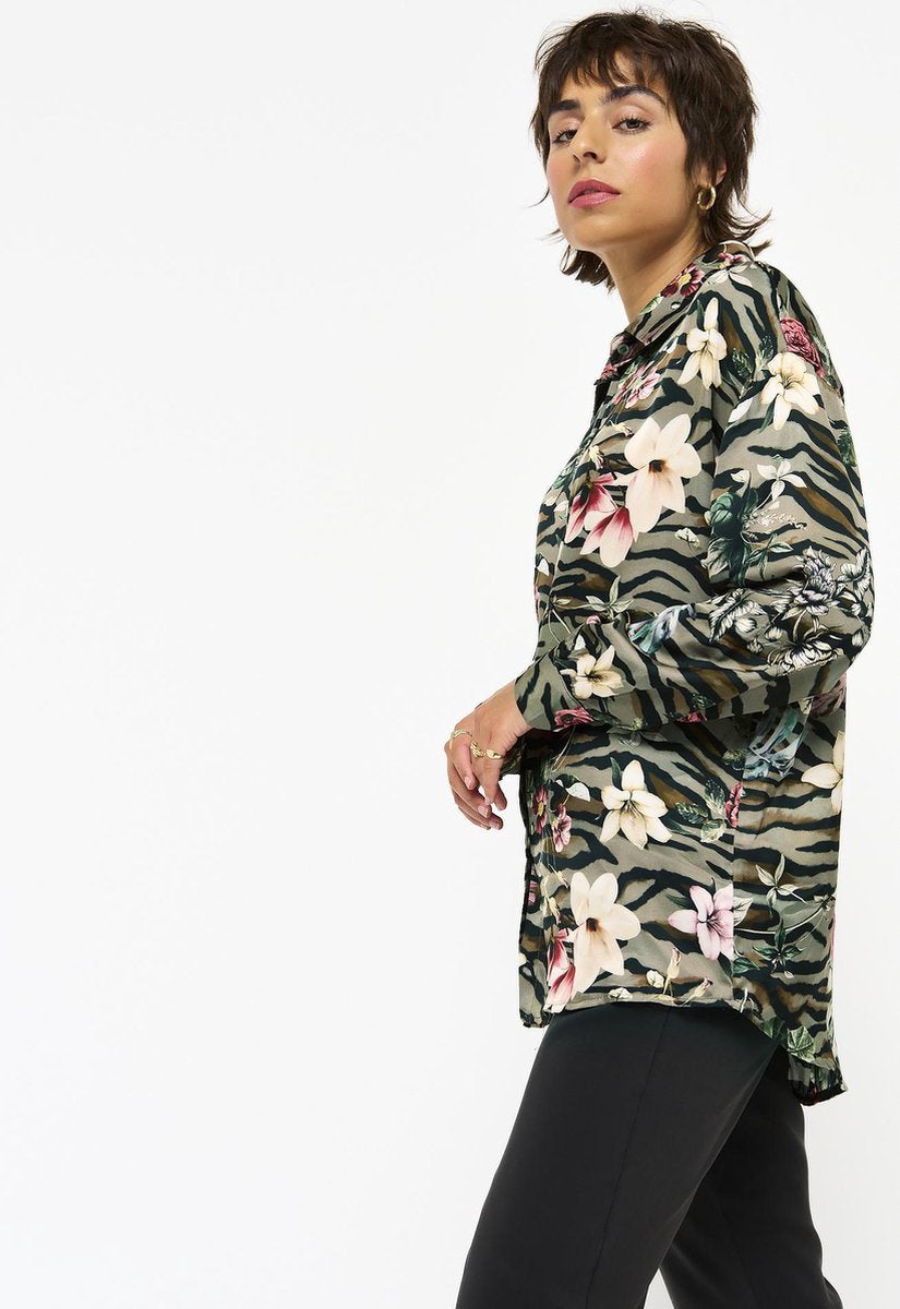 Overhemd met bloemenprint - Khaki
