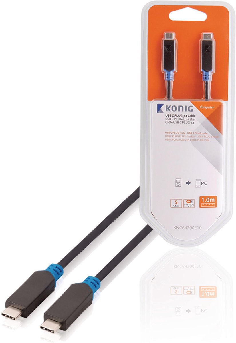 USB 3.1-kabel C male - C male 1.00 m grijs