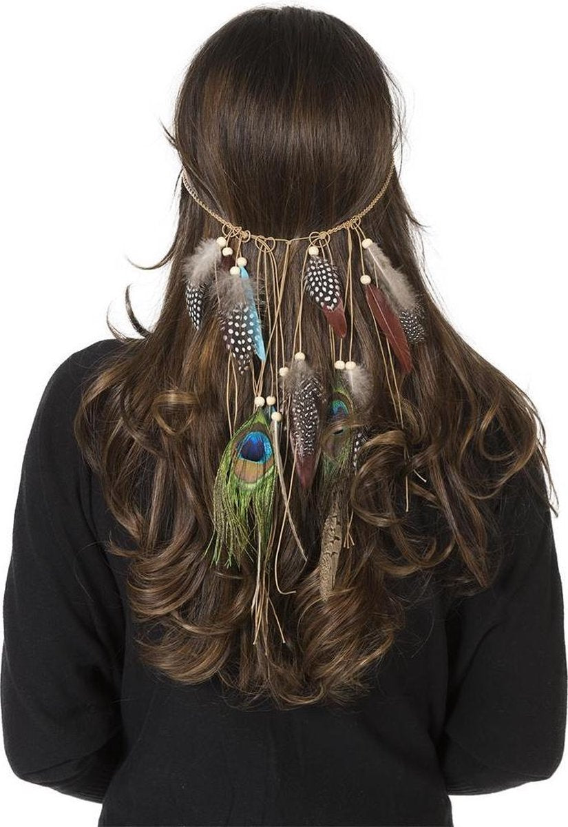 Hoofdband met veren luxe indiaan