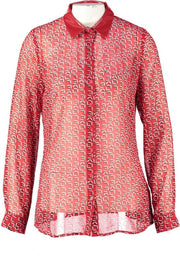 Guess rode transparante blouse met lak kraag - valt kleiner - Maat M