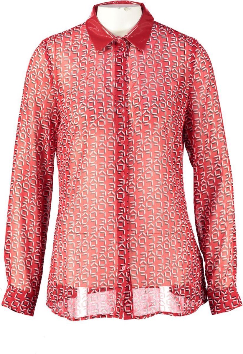 Guess rode transparante blouse met lak kraag - valt kleiner - Maat M