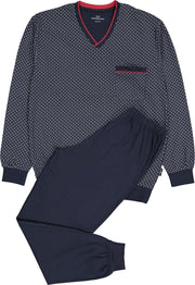 Gotzburg heren pyjama - blauw met rood en wit dessin -  Maat: 3XL