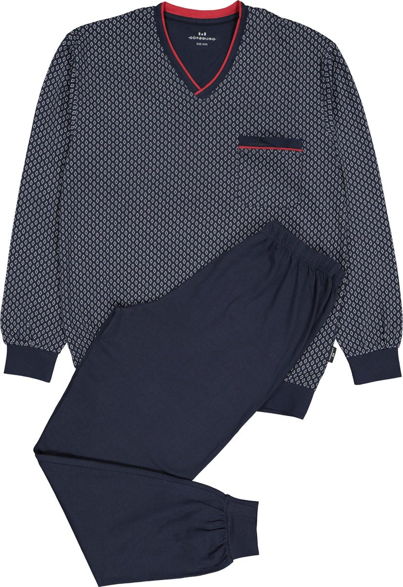 Gotzburg heren pyjama - blauw met rood en wit dessin -  Maat: XL