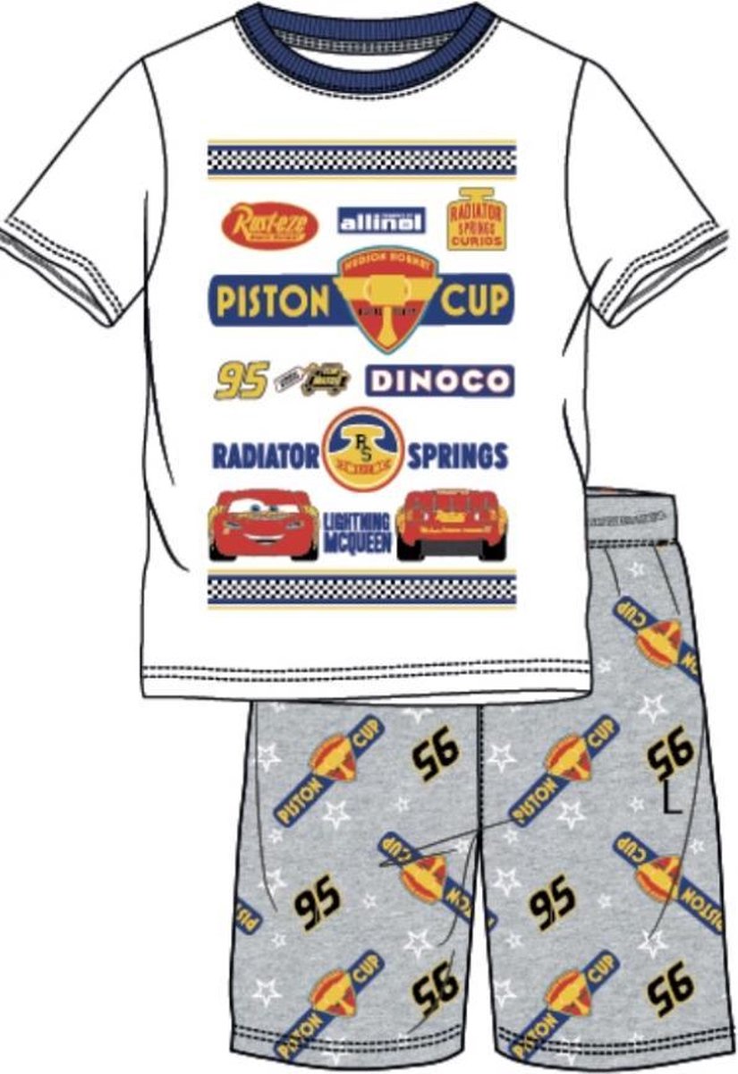 Disney Cars Pyjama met korte mouw - wit  - grijs - Maat 128