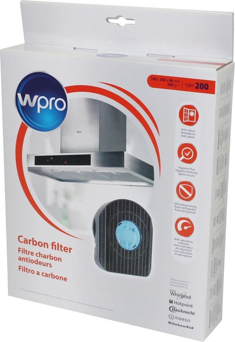 WPRO - Koolstoffilter Voor Afzuigkap Type 200/DKF42 (200x180x48 Mm) - An - 484000008577
