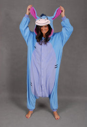 KIMU Onesie Eeyore pak - maat S-M - ezel kostuum Igor blauw ezelpak Winnie de Poeh huispak jumpsuit