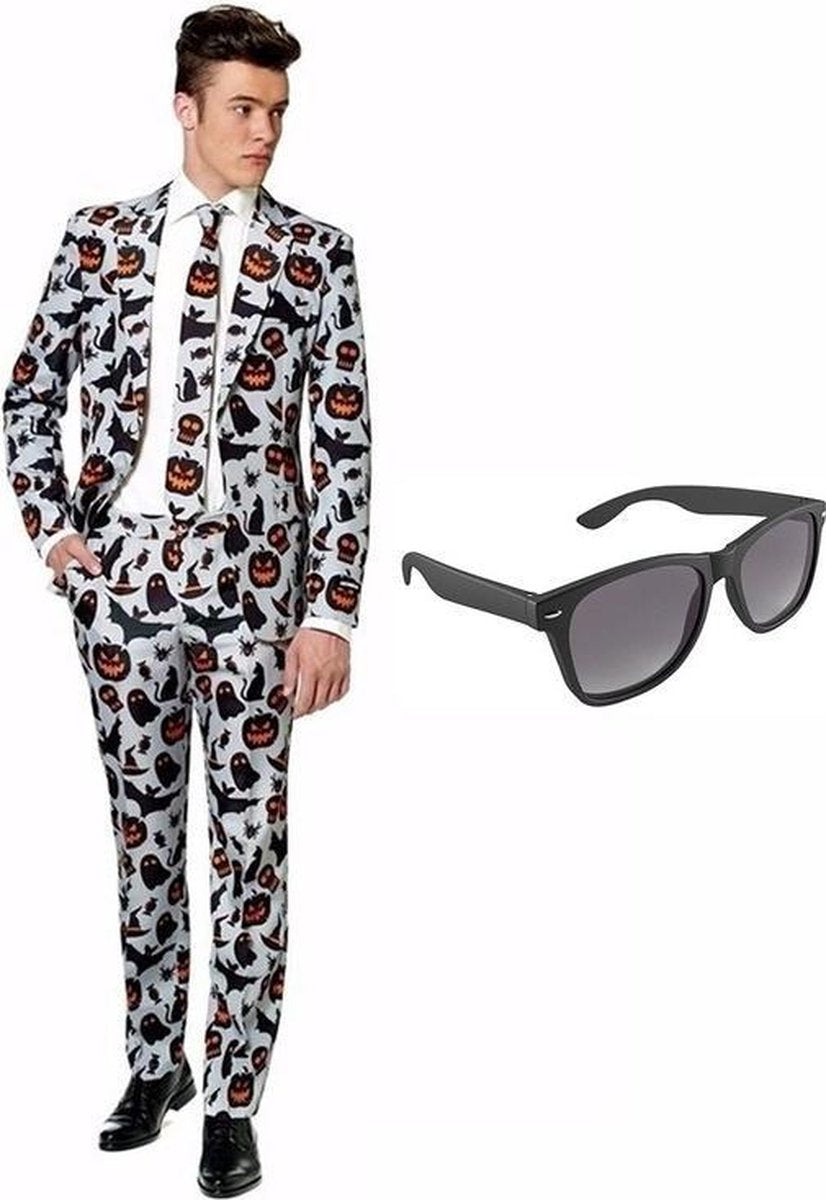 Halloween print heren kostuum / pak - maat 52 (XL) met gratis zonnebril