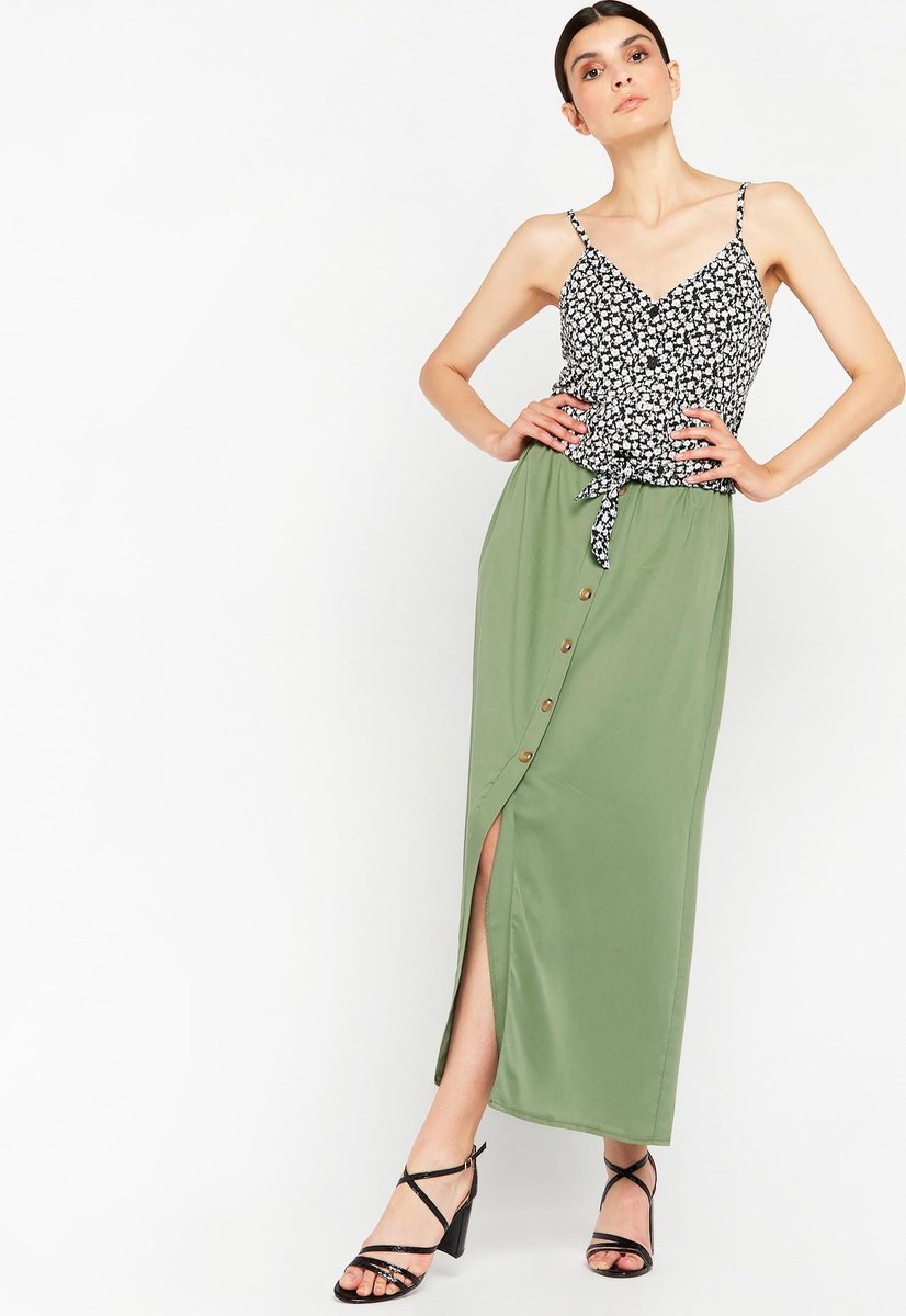 Maxirok met knopen - Khaki