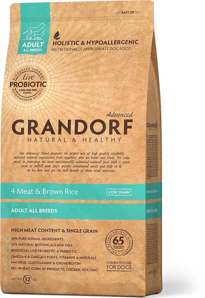 Grandorf 4 meat & brown rice adult all breeds 12kg