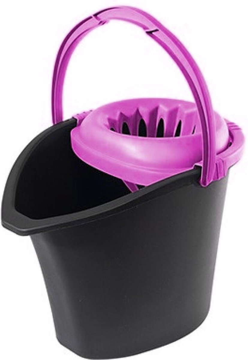 Hega Emmer Met Wringer Rechthoek 14 Liter Zwart/roze