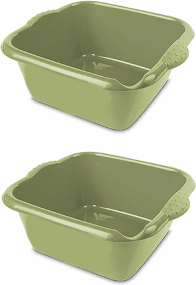 2x stuks groene afwasbak/afwasteil vierkant 10 liter 37 cm - Afwassen - Schoonmaken