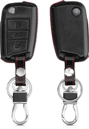 kwmobile autosleutelhoes voor VW Golf 7 MK7 3-knops autosleutel - Hoesje voor autosleutel in zwart / rood - Leren hoes