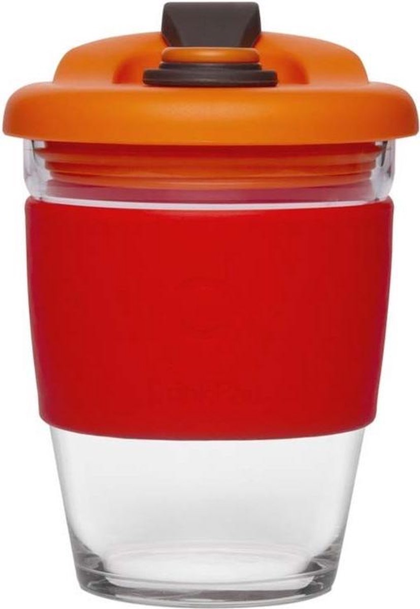Herbruikbare Koffiebeker - 340ml -  Vulcano Red - Glas - Pioneer