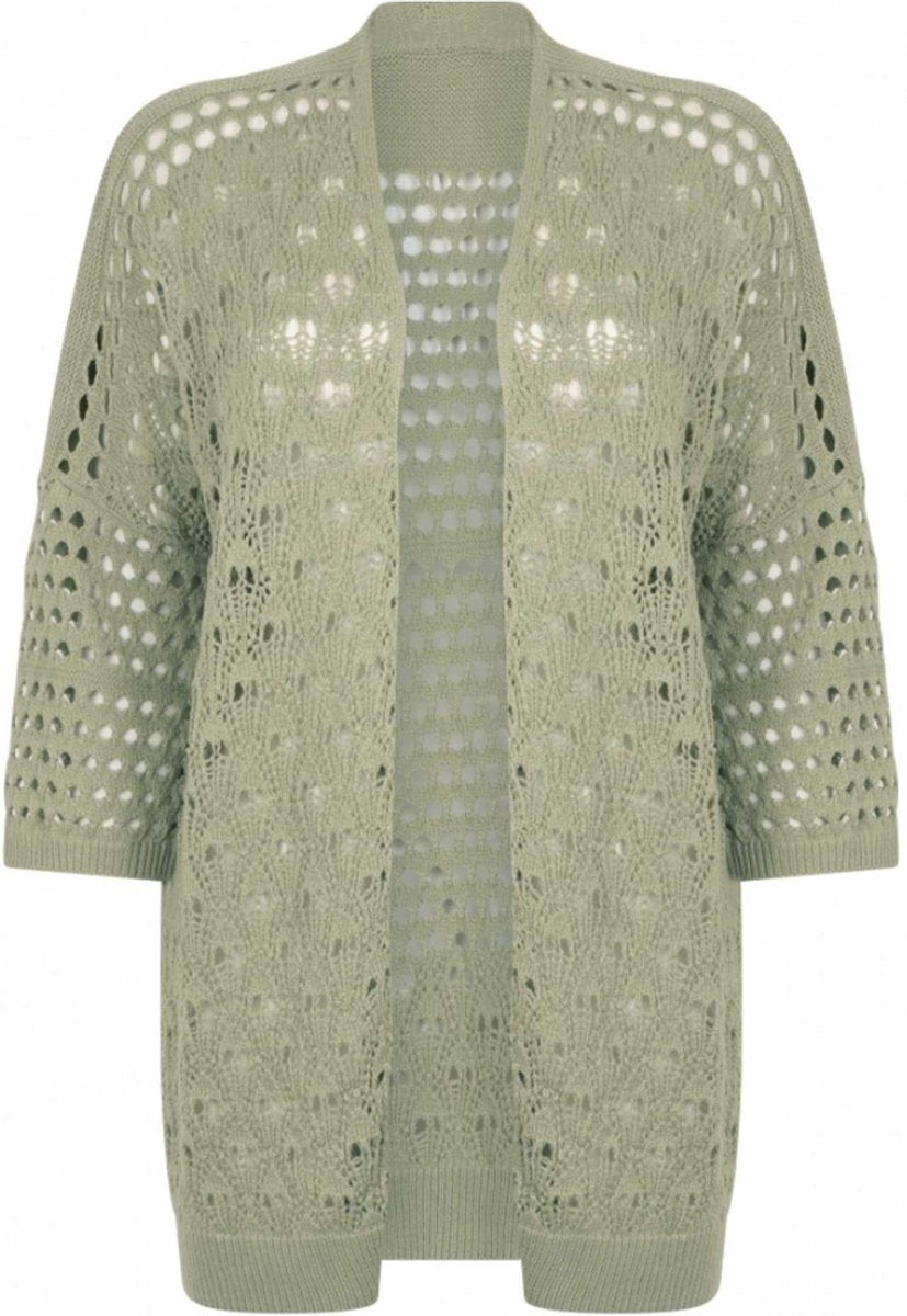 Tramontana | Open Gebreid Lang Vest | Sage | Maat S | Vest Dames